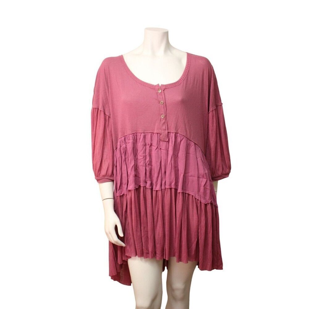 Free People We The Free Daphne Pink Cotton Gauze A-Line Tunic Tent Dress Size M